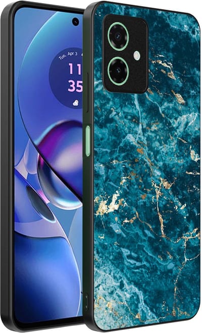 Smartphonica Telefoonhoesje Geschikt voor Motorola Moto G55 met marmer opdruk - TPU backcover case blue marble design - Blauw geschikt voor Motorola Moto G55