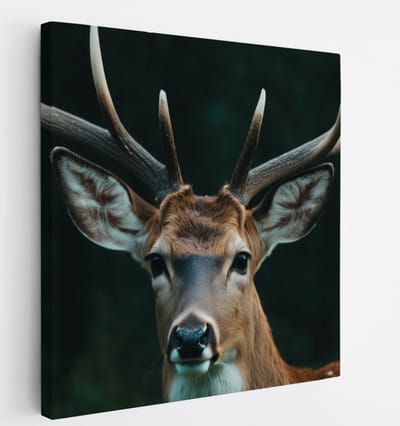 Saammp Canvas Schilderij - Hert - Portret - Dieren - 20x20 - Foto op canvas - Wanddecoratie - Muurdecoratie Woonkamer - Slaapkamer decoratie - Canvas Print