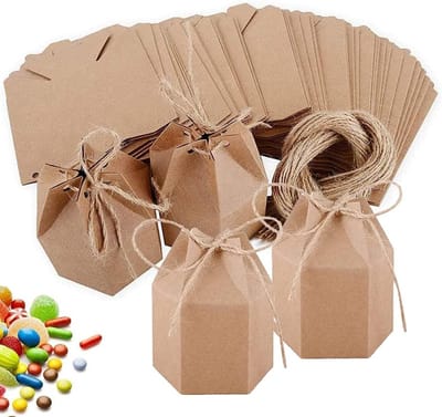 30 Stuks Mini Cadeau Dozen voor Feestjes, Kraft Papieren Snoepdozen, Trouwringen en Verjaardagsgeschenken, Hexagonale Cadeauverpakking voor Bruiloften en Jubilea