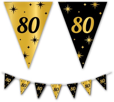 BTH - Slingers - 80 Jaar - Goud en Zwart - Slingers Verjaardag - Vlaggenlijn - 80 Jaar Verjaardag - Versiering - 1 Stuk