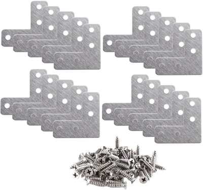 Roestvrijstalen L-vormige hoekbeugels met bijpassende schroeven voor stevige wandmontage, 20 stuks, 40 * 1mm