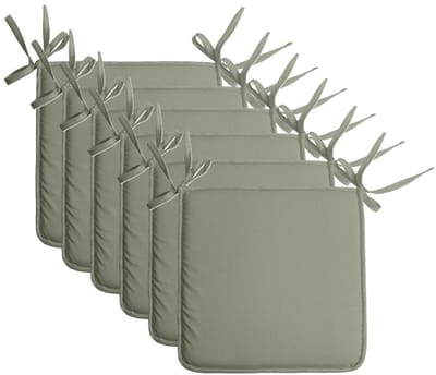 Stof Textile Home stoelkussens - 6x - groen - 38 x 38 x 3 cm - voor binnen - touwtjes sluiting - zitkussens plat - vierkant