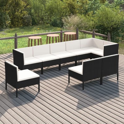 vidaXL - 9-delige - Loungeset - met - kussens - poly - rattan - zwart
