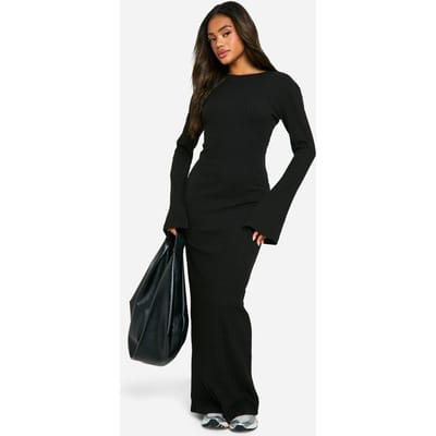 boohoo Dames Wide Rib Flare Sleeve Maxi Jurk | Black | Maat: 8
