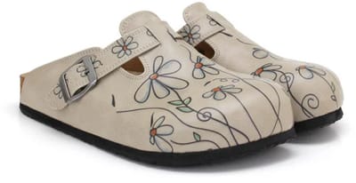 Goby – Beige Daisy Dames Clogs – Vegan – Handmade – Maat 35