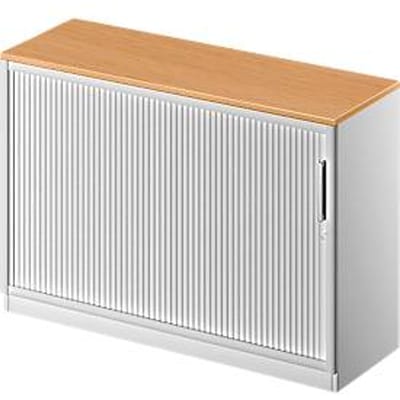 Schäfer Shop  Genius Roldeurkast TETRIS SOLID, 2 ordnerhoogten, B 1200 x D 413 x H 818 mm, met legbord en afdekplaat, beuken/blank aluminium