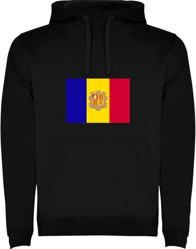 Zwarte Hoodie met Wereldse vlag land Andorra Full Color Maat M