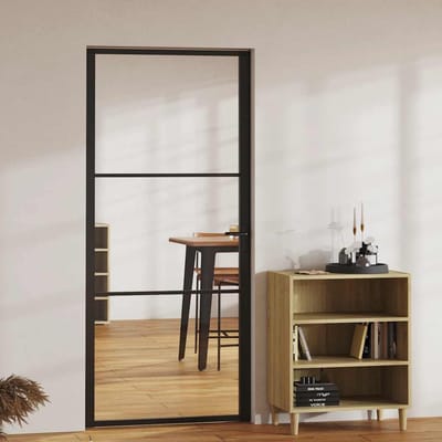 vidaXL - Binnendeur - 93x201,5 - cm - ESG-glas - en - aluminium - zwart