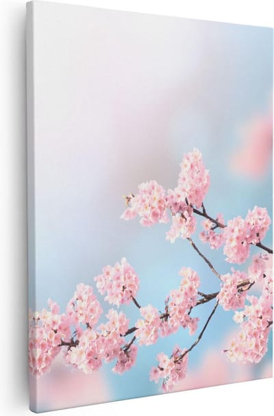Artaza Canvas Schilderij Bloemen - 40x50 cm - Muurdecoratie Bloesem Tak - Wanddecoratie Woonkamer - Kamer Accessoires Roze