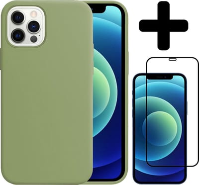 Hoesje - Met Screenprotector - Geschikt voor Apple iPhone 12 Pro - Sterk & Shockproof - Telefoon Hoes - Back Cover - Siliconen Case - Telefoonhoes - Groen
