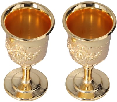 Dailygoods- Kelk set van 2 - Vintage metaal - Retro reliëf - Decoratie - Wijnglazen - Hoogwaardige afwerking - 3,7 x 6,8 cm - Wijnbeker