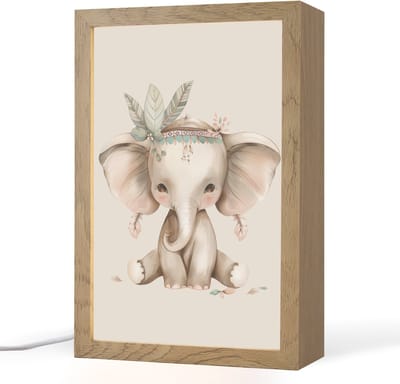 Nachtlampje 20x30 cm - Kinder lampje - Olifant - Bohemian - Dieren - Boho - Tafellamp kinderkamer - Slaapkamer lamp - Bedlamp kinderen - Kinderlampje stopcontact - Wandlamp babykamer - Nachtlampjes