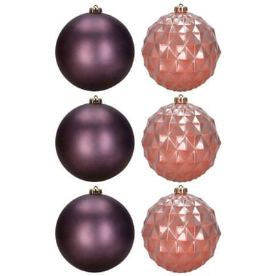 Springos Kerstballen | 6 Stuks | 15 cm | Paars | Rose Goud