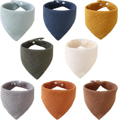 Set van 8 Baby Slabbetjes Driehoekige Slabbetjes voor Pasgeborenen van 100% Katoen, Zeer Absorberend en Verstelbaar, Geschikt voor Jongens en Meisjes
