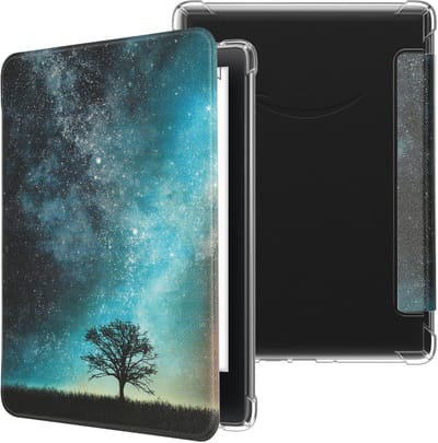 kwmobile ereader hoesje geschikt voor Amazon Kindle Paperwhite (2024)/Colorsoft hoes - E reader flip case met magneetsluiting - Kunstleren e book sleeve - Sterrenstelsel en Boom design