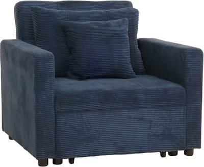 Fauteuil bed MCW-L90, inklapbare fauteuil logeerbed, ligvlak 200x100cm stof/textiel koord ~ blauw
