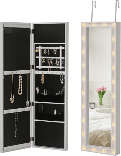 LED Sieradenkast met Spiegel en Verlichting - Op te Hengende 2-in-1 Wandkast voor Schoonheid en Organisatie