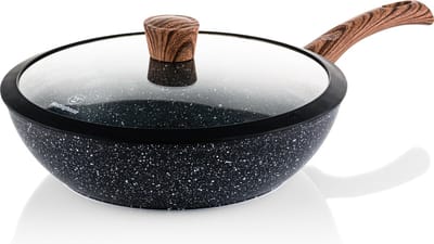 Westinghouse Wokpan – Ø 30 cm – Inductie – Inclusief Deksel – Black Marble Wood