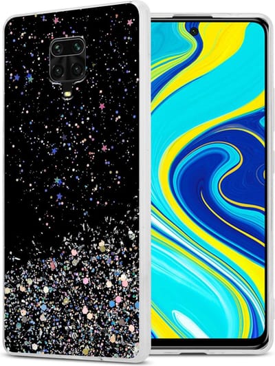 Cadorabo Hoesje geschikt voor Xiaomi RedMi NOTE 9 PRO / NOTE 9S in Zwart met Glitter - Beschermhoes van flexibel TPU silicone met fonkelende glitters Case Cover Etui