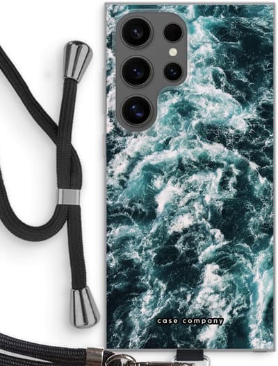 Case Company® - Hoesje met koord geschikt voor Samsung Galaxy S24 Ultra hoesje met Koord - Zee golf - Telefoonhoesje met Zwart Koord - Bescherming aan alle Kanten en Over de Schermrand