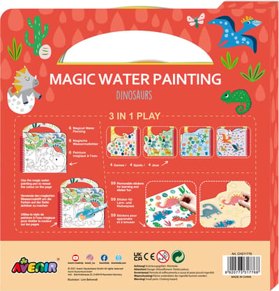 Avenir Magisch Waterschilderen: BOOK / DINOSAURUSSEN 21,7x2x22,7cm, 6  herbruikbare pagina's met 3-in-1 play, 3+