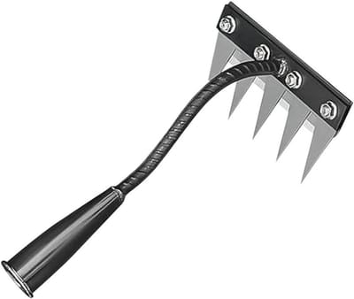 Tuinklauw met steel - Tuinhak graafvork - Onkruid wieden - Robuust koolstofstaal - 17.5 x 17.5 x 10 cm - Grijs