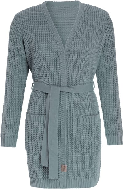 Knit Factory Robin Gebreide Dames Vest - Grof gebreide cardigan - Groen Damesvest - Middellang vest reikend tot boven de knie - Stone Green - 36/38 - Met steekzakken