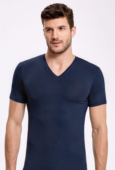 ilke® Bamboe Heren T shirts Met V Hals - Marineblauw - M