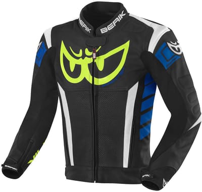 Berik Zakura Zwart Wit Blauw Geel Leren Motorjas - Jas