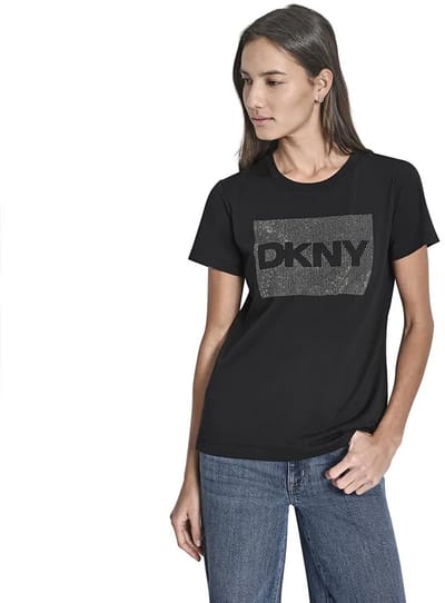 Dkny Dj6t1701 Boxy Fit T-shirt Met Korte Mouwen Zwart M Vrouw