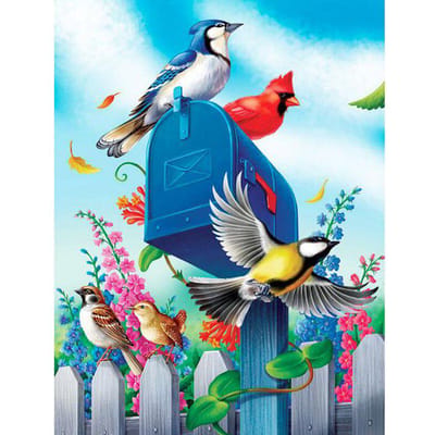 Diamant borduurwerk kruissteek blauwe en rode vogels en brievenbus dier volledige ronde diamant schilderij 20X30CM blue