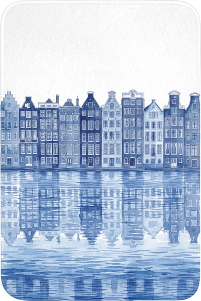 WC mat 60x90 cm - Antislip - Aquarel - Grachtenpanden - Delfts - Blauw - Toiletmat - Vloermat - Douchemat - Toilet tapijt - Toiletmatten