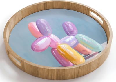 Dienblad rond 40x40 cm - Schootdienblad hout - Dier - Ballon - Pasteltinten - Glanzend - Borrelplank rechthoek - Plateau houten dienbladen