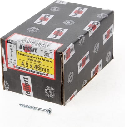 Kelfort Spaanplaatschroef platverzonken kop verzinkt pozidriv deeldraad 4.5 x 45mm (Prijs per 200 stuks)