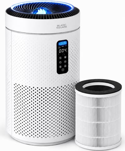 BLANC SQUARE Luchtreiniger Air Purifier PRO XL - UV Desinfectie HEPA 13 + Koolstoffilter - CADR 400m³/h 100m² - Filtert Pollen, Geurtjes en Stof - Automatisch + 3 Standen - Clean Air Slaapkamer stand - incl Luchtkwaliteitsindicator
