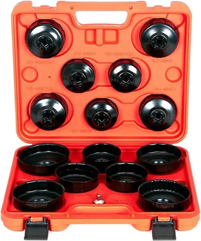 15-delige universele oliefilter sleutelset met oliefilter doppen 65-100mm en adapters voor alle types oliefilters