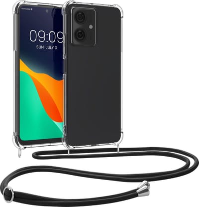 kwmobile telefoonhoesje geschikt voor Motorola Moto G54 5G - Hoesje met telefoonkoord - Back cover in zwart / transparant