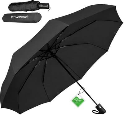 Travelhawk Stormparaplu - Opvouwbaar - Stormbestendig 108 km/h - Stormparaplu's - Automatisch In- en Uitklapbaar - Paraplu's - Zwart - Incl. Beschermhoes