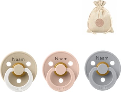 BIBS fopspenen met naam - T1 - Blush, cloud & glow vanilla - 0-6 maanden - spenen - speen - fopspeen - BolleToet speenzakje