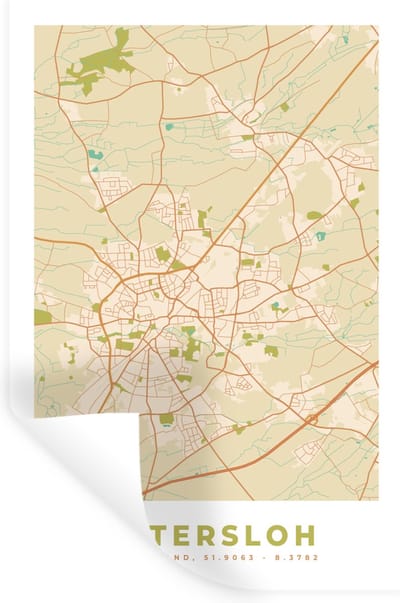 Muurstickers - Sticker Folie - Gütersloh - Plattegrond - Kaart - Stadskaart - Vintage - 20x30 cm - Plakfolie - Muurstickers Kinderkamer - Zelfklevend Behang - Zelfklevend behangpapier - Stickerfolie