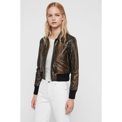 AllSaints Pascao Oba Bomber Khaki Green Maat: 34 | Korte Jassen Outlet | Dames | Bruin