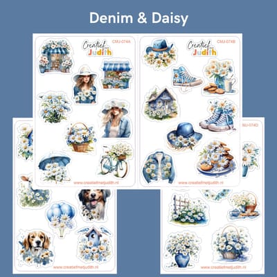 Bullet Journal Stickers - Planner Agenda Stickers - Denim&Daisy stickers - 4 stickervellen - Madelief bloem - Scrapbook stickers - Deco stickers - Blauw stickers - volwassenen en kinderen