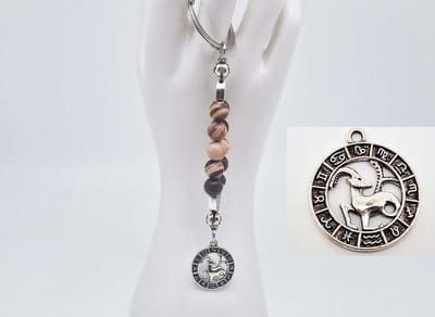 Handgemaakte Natuurstenen Sleutelhanger " Australia zebra jasper "- Met metaal hanger - 8 mm diameter van de korrel- Mooie accessoire en decoratie voor de auto-Vaderdag Cadeau -Moderdag Cadeau - Cadeau vrienden