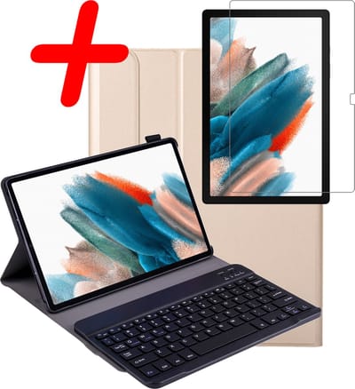 Hoes Geschikt voor Samsung Galaxy Tab A8 - Met Screenprotector - Toetsenbord Case - Keyboard Book Cover - Hoesje - Goud