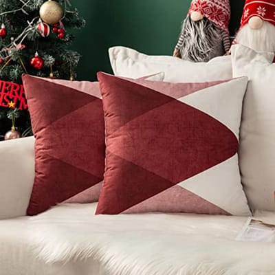 Geometrische Kussenhoezen Set van 2 - Bordeauxrood - Modern Decoratief Kussen voor Woonkamer en Slaapkamer