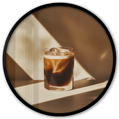 Poster in lijst Rond - Fotolijst 40x40 cm - Posters - Glas - Ijskoffie - Schaduw - Bruin - Ronde posterlijst zwart - Decoratie - Wanddecoratie woonkamer - Muurdecoratie slaapkamer