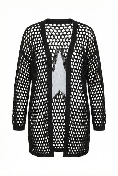 Angel of Style - Dames - Vest relaxed fit opengewerkt breisel ster op de rug - Zwart - Maat 42+