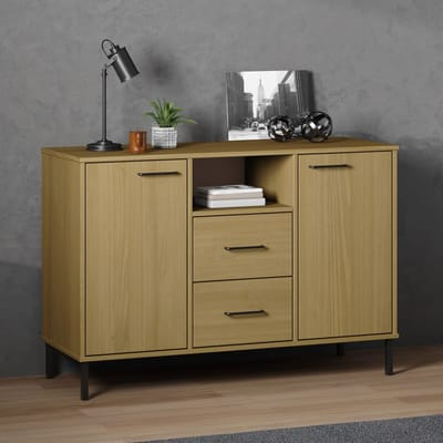 vidaXL - Dressoir - met - metalen - poten - OSLO - 113x40x77 - cm - grenenhout - bruin