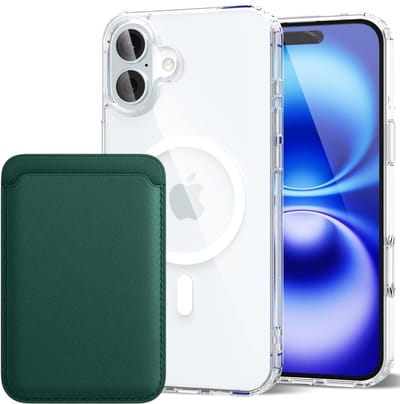 Shockproof Anti Shock Back Cover Hoesje Compatibel met MagSafe Geschikt voor: Apple iPhone 16 Plus met Magnetische Pasjeshouder - Groen
