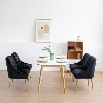 Eetkamerstoelen Set van 4 – Fluwelen Moderne Keukenstoelen met Metalen Poten – 54 x 54 x 52 cm – Comfortabel en Ergonomisch voor Keuken, Eetkamer, Woonkamer, Slaapkamer – Zwart – ABKantoor